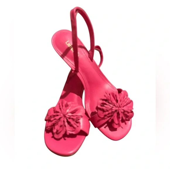 Larroudé Hibiscus Hi sandal sling back stiletto heel leather floral Pink shoe